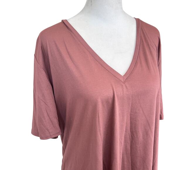 Anthropologie Chocolate Brown V-Neck Tunic Tee Shirt Top Womens Size Large - Picture 3 of 8